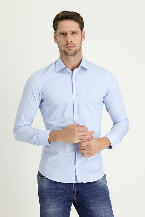 Uçuk Mavi Uzun Kol Super Slim Fit Ekstra Dar Kesim Fit Klasik Gömlek