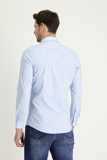 Uçuk Mavi Uzun Kol Super Slim Fit Ekstra Dar Kesim Fit Klasik Pamuklu Gömlek