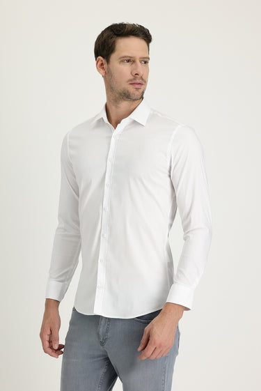 Beyaz Uzun Kol Super Slim Fit Ekstra Dar Kesim Klasik Gömlek