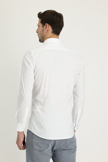 Beyaz Uzun Kol Super Slim Fit Ekstra Dar Kesim Klasik Gömlek