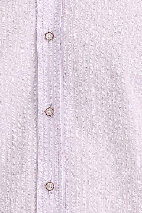 Toz Pembe Uzun Kol Slim Fit Dar Kesim Çizgili Pamuk Gömlek