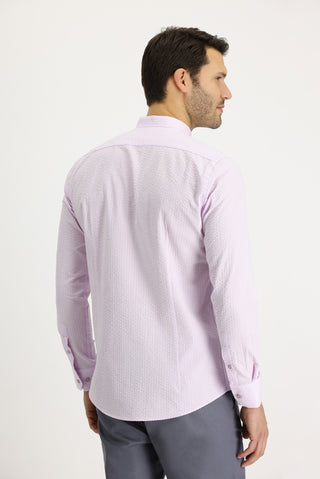  Toz Pembe Uzun Kol Hakim Yaka Regular Fit Çizgili Pamuk Gömlek