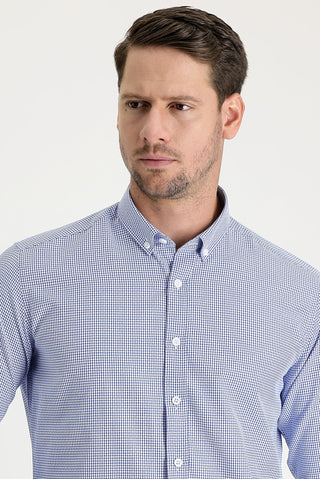  Saks Mavi Uzun Kol Slim Fit Dar Kesim Gömlek
