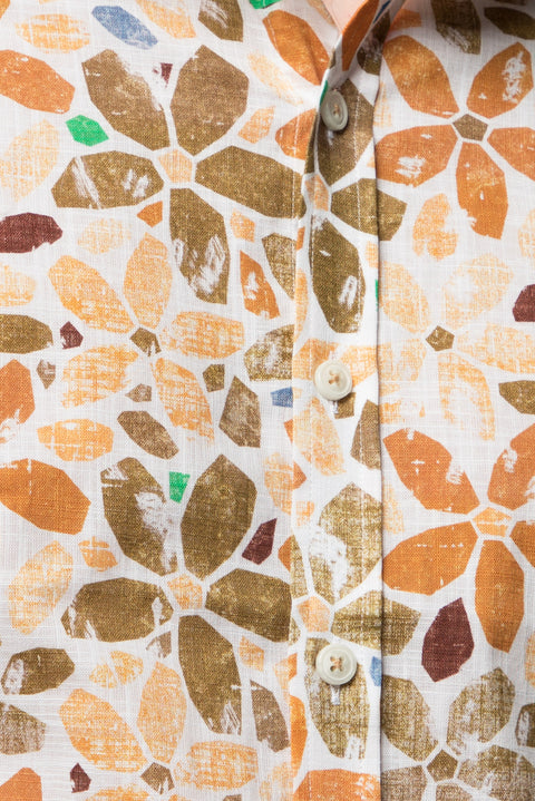 Açık Kahve  Kısa Kol Slim Fit Dar Kesim Baskılı Pamuk Gömlek