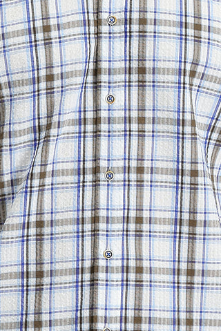  Orta Kahve Kısa Kol Slim Fit Dar Kesim Ekose Gömlek