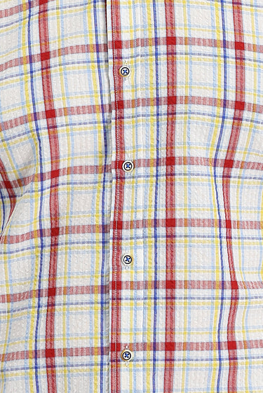 Bayrak Kırmızı Kısa Kol Slim Fit Dar Kesim Ekose Gömlek