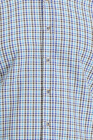  Mavi Kısa Kol Slim Fit Dar Kesim Ekose Gömlek