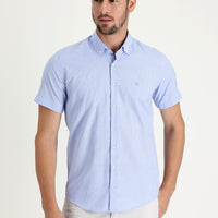 Açık Mavi Kısa Kol Slim Fit Dar Kesim Ekose Pamuklu Gömlek