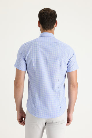  Açık Mavi Kısa Kol Slim Fit Dar Kesim Ekose Gömlek