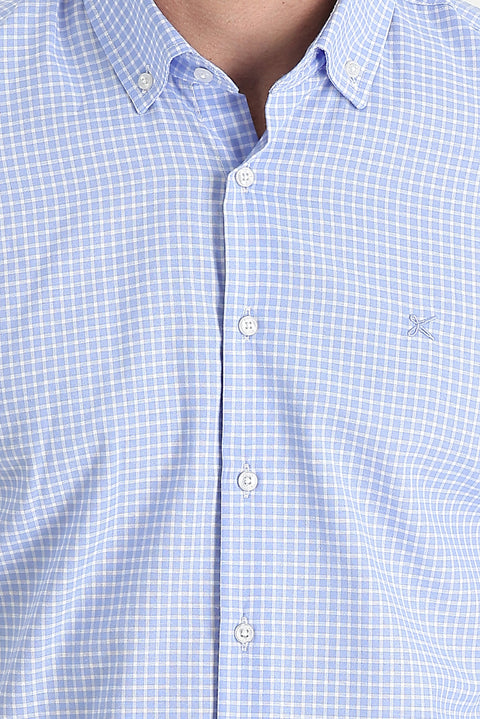 Açık Mavi Kısa Kol Slim Fit Dar Kesim Ekose Gömlek
