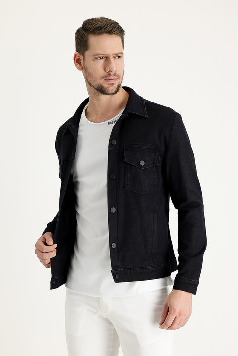 Koyu Lacivert Slim Fit Dar Kesim Denim Kot Pamuklu Ceket