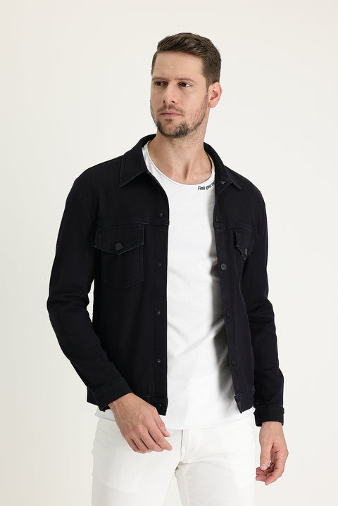 Koyu Lacivert Slim Fit Dar Kesim Denim Kot Pamuklu Ceket