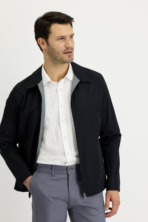 Siyah Slim Fit Dar Kesim Mevsimlik Çift Taraflı Mont