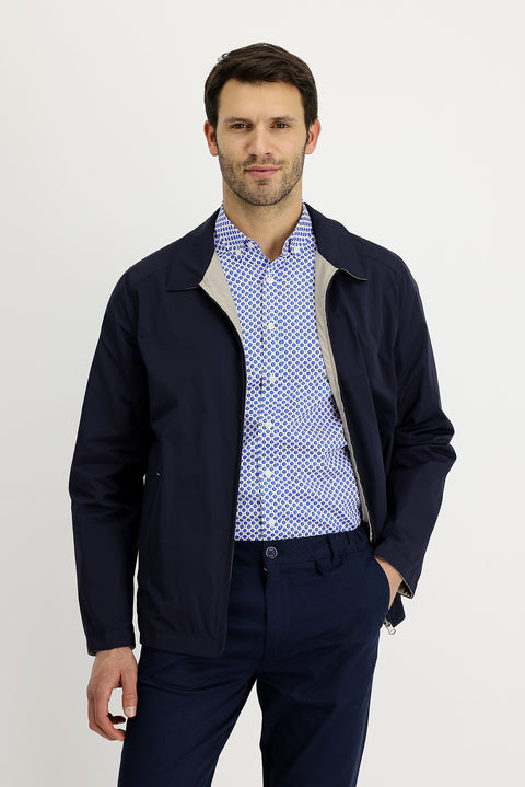 Orta Lacivert Slim Fit Dar Kesim Mevsimlik Çift Taraflı Mont