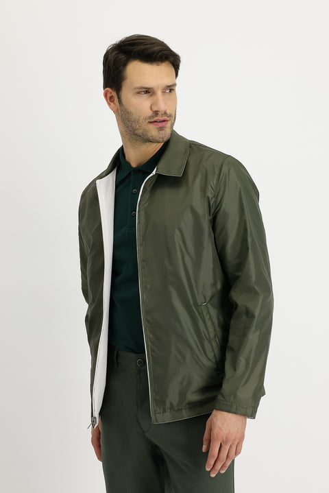 Orta Haki Slim Fit Dar Kesim Mevsimlik Çift Taraflı Mont