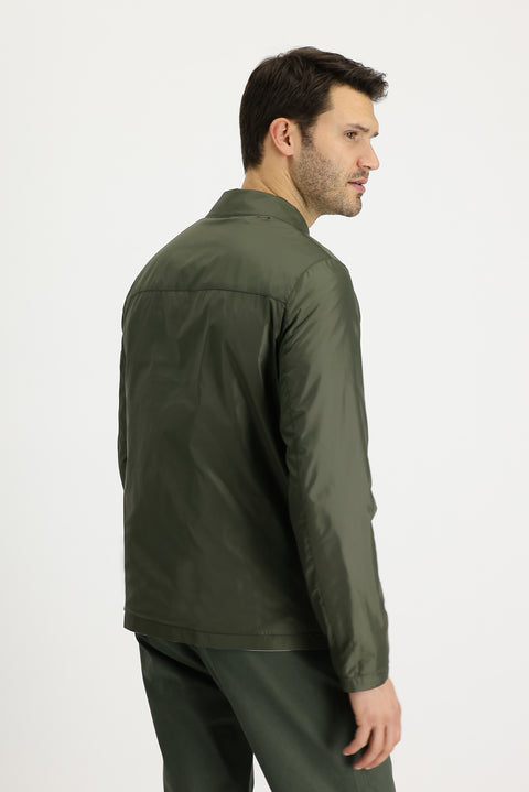 Orta Haki Slim Fit Dar Kesim Mevsimlik Çift Taraflı Mont