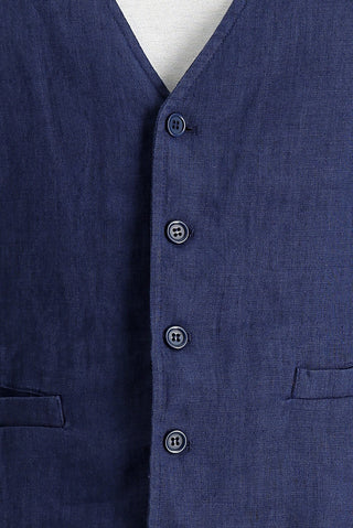  Orta Lacivert Slim Fit Dar Kesim Keten Yelek