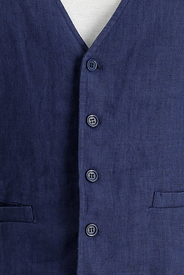 Orta Lacivert Slim Fit Dar Kesim Keten Yelek