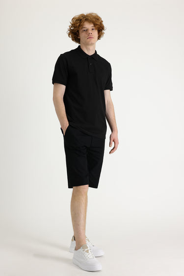 Siyah Regular Fit Pamuklu Bermuda Şort