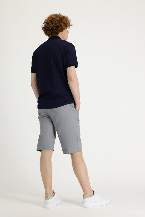 Açık Gri 6 Drop Regular Fit Standart Kesim Pamuklu Bermuda Şort