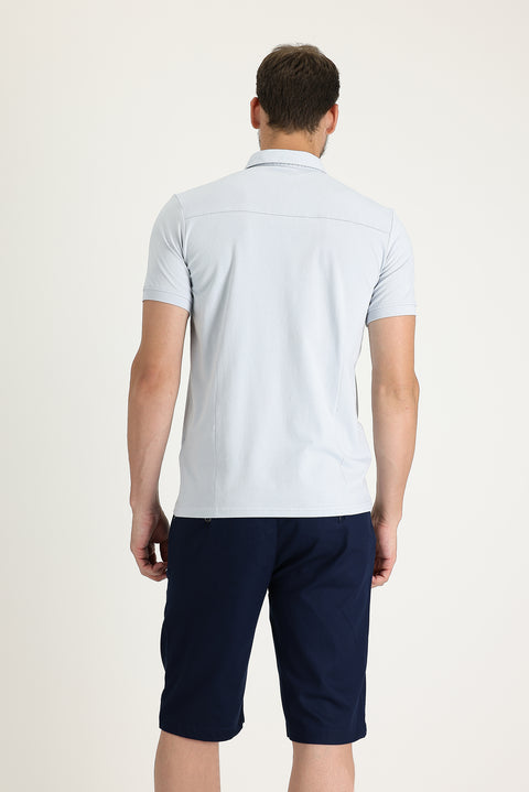 Orta Lacivert 6 Drop Regular Fit Standart Kesim Pamuklu Bermuda Şort