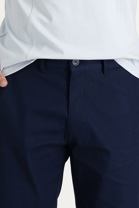 Orta Lacivert 6 Drop Regular Fit Standart Kesim Pamuklu Bermuda Şort