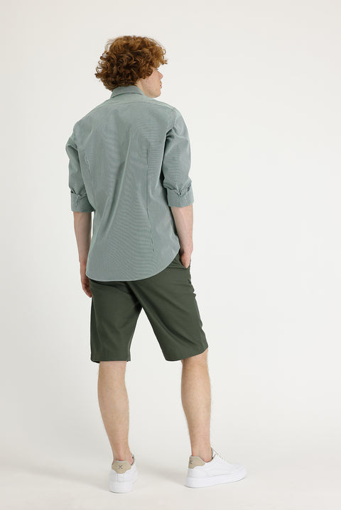 Yağ Yeşili-Olive 6 Drop Regular Fit Standart Kesim Bermuda Şort