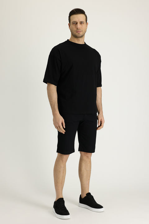 Black 6-Drop Regular Fit Bermuda Shorts