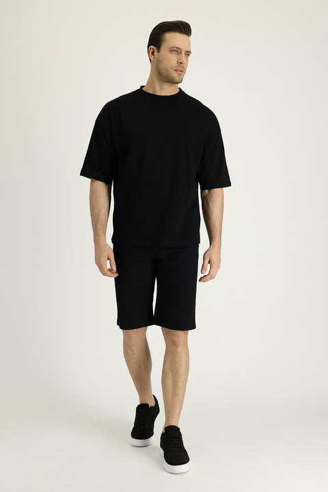 Black 6-Drop Regular Fit Bermuda Shorts