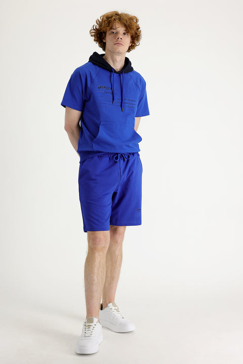 Saks Mavi Pamuklu Sweat Şort