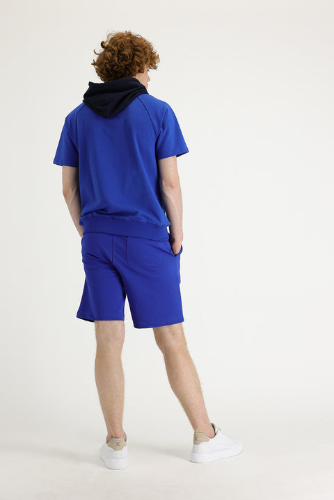 Saks Mavi Pamuklu Sweat Şort