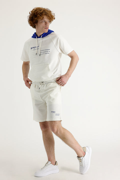 Ekru Pamuklu Sweat Şort