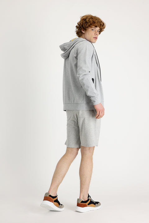 Orta Gri Melanj Pamuklu Sweat Şort