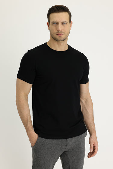 Siyah Bisiklet Yaka Regular Fit Süprem Pamuk Tişört