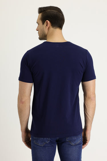 Orta Lacivert Bisiklet Yaka Regular Fit Süprem Pamuk Tişört