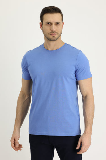 Havacı Mavi Bisiklet Yaka Regular Fit Süprem Pamuk Tişört