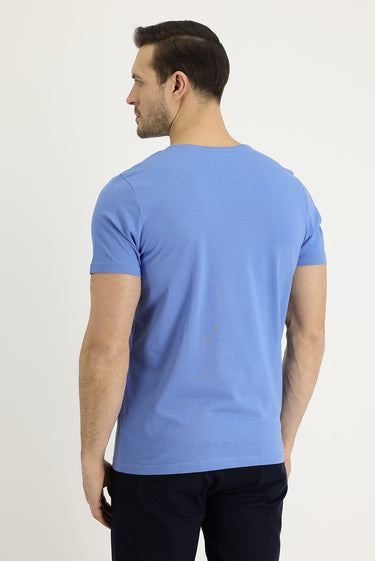 Havacı Mavi Bisiklet Yaka Regular Fit Süprem Pamuk Tişört