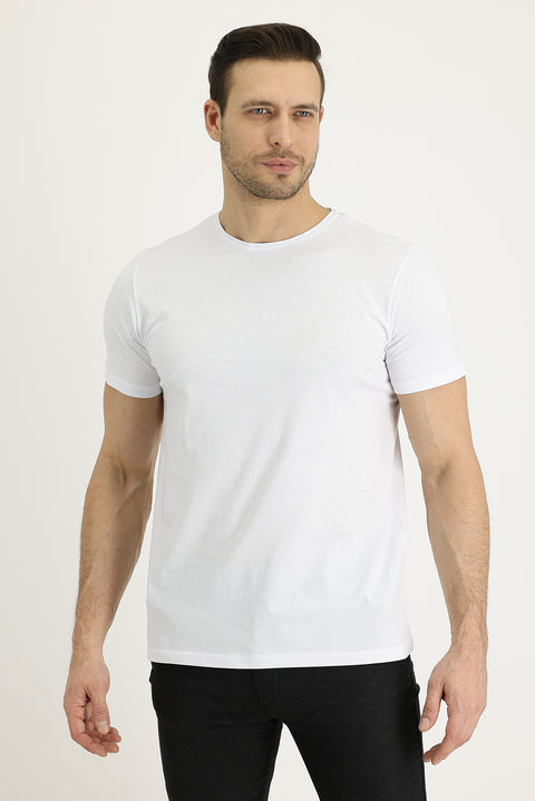 Beyaz Bisiklet Yaka Regular Fit Süprem Pamuk Tişört