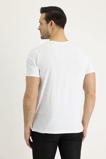 Beyaz Bisiklet Yaka Regular Fit Süprem Pamuk Tişört