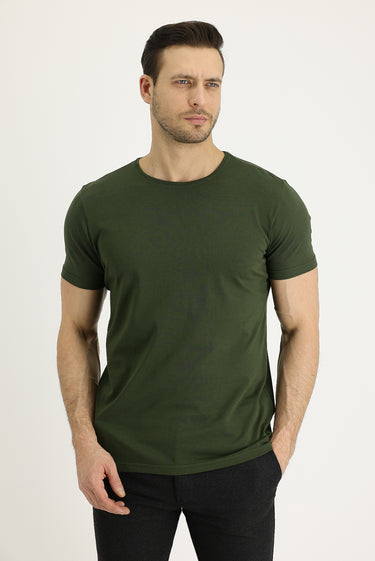 Orta Haki Bisiklet Yaka Regular Fit Süprem Pamuk Tişört