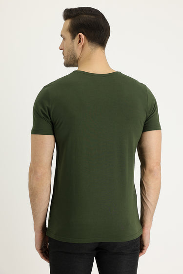 Orta Haki Bisiklet Yaka Regular Fit Süprem Pamuk Tişört