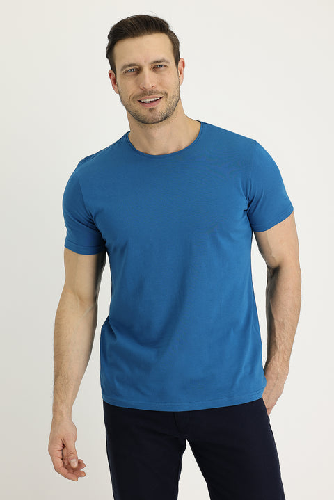 Orta Petrol Bisiklet Yaka Regular Fit Süprem Pamuk Tişört