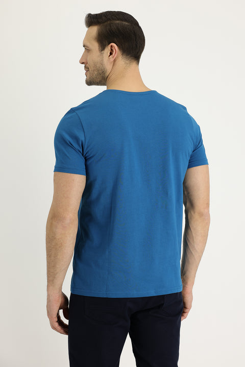 Orta Petrol Bisiklet Yaka Regular Fit Süprem Pamuk Tişört