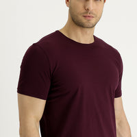 Koyu Bordo Bisiklet Yaka Regular Fit Süprem Pamuk Tişört
