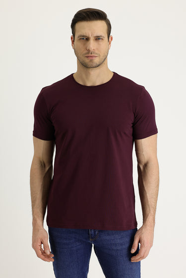  Koyu Bordo Bisiklet Yaka Regular Fit Süprem Pamuk Tişört