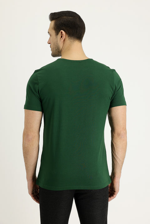 Koyu Yeşil Bisiklet Yaka Regular Fit Süprem Pamuk Tişört
