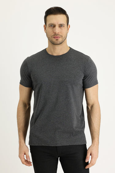 Koyu Antrasit Bisiklet Yaka Regular Fit Süprem Tişört