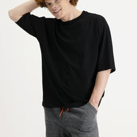 Siyah Bisiklet Yaka Oversize Süprem Pamuk Tişört