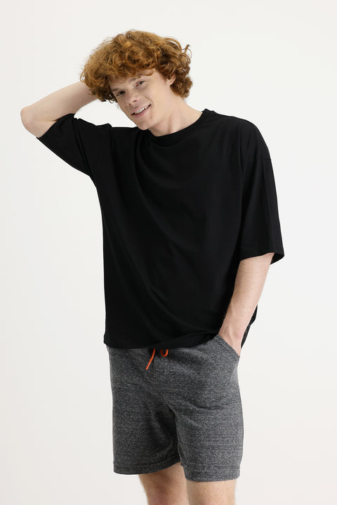 Siyah Bisiklet Yaka Oversize Süprem Pamuk Tişört