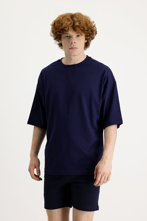 Siyah Lacivert Bisiklet Yaka Oversize Süprem Pamuk Tişört